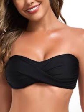 Black Twist Front Strapless Bandeau Swim Top
